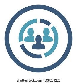 Demography diagram vector icon. This rounded flat symbol is drawn with cyan and blue colors on a white background.
