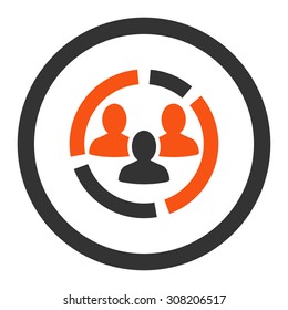 Demography diagram vector icon. This rounded flat symbol is drawn with orange and gray colors on a white background.