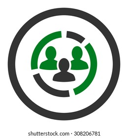 Demography diagram vector icon. This rounded flat symbol is drawn with green and gray colors on a white background.