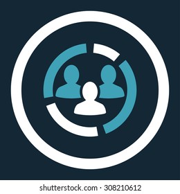 Demography diagram vector icon. This rounded flat symbol is drawn with blue and white colors on a dark blue background.