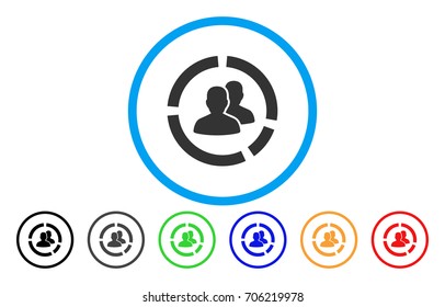 Demography Diagram vector rounded icon. Image style is a flat gray icon symbol inside a blue circle. Additional color variants are gray, black, blue, green, red, orange.