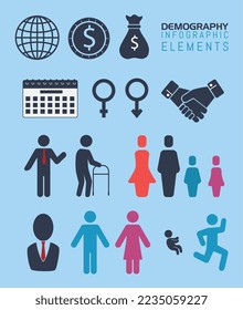 Conjunto de iconos de la gráfica demográfica e infográfica