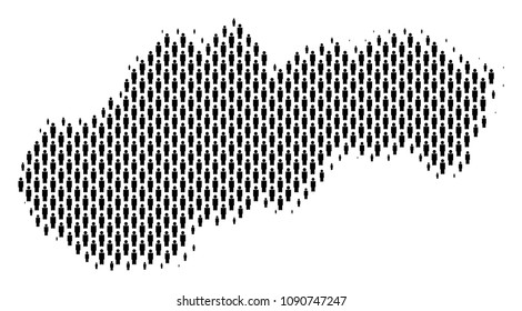 Demography Slovakia map people. Population vector cartography abstraction of Slovakia map combined of man items. Social representation of national mass. Demographic abstract halftone map.