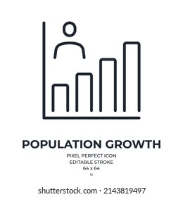 Demography statistics and population growth concept editable stroke outline icon isolated on white background flat vector illustration. 