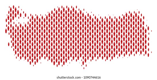 Demography Turkey map people. Population vector cartography composition of Turkey map designed of men elements. Social representation of nation audience. Demographic abstract halftone map.