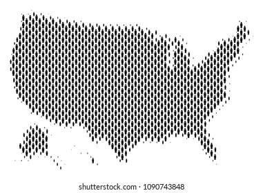 Demography USA with Alaska map people. Population vector cartography pattern of USA with Alaska map done of man items. Social plan of national group. Demographic abstract halftone map.