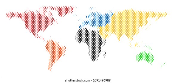 Demography world map people. Population vector cartography abstraction of world map designed of human elements. Social scheme of national group. Demographic abstract halftone map.