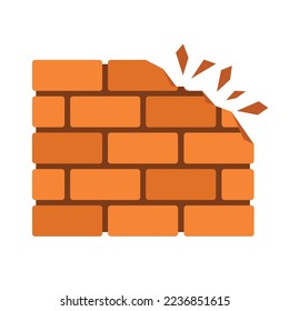 demolished brick wall flat vector illustration isolated on white background