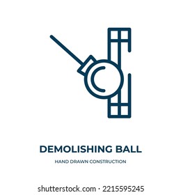 Icono de la bola de demolición. Ilustración vectorial lineal de la colección de construcción dibujada a mano. Esquema que destruye el vector del icono de bola. Símbolo de línea delgada para uso en aplicaciones web y móviles, logotipo, medios impresos.