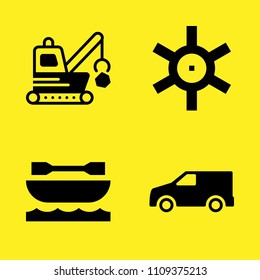 demolishing, helm, van and kayak vector icon set. Sample icons set for web and graphic design