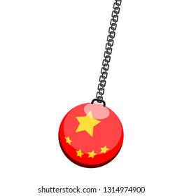 Demolition ball with a flag of China. Vector illustration desigm