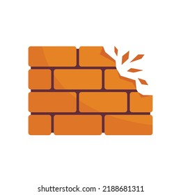 Demolition brick wall icon. Flat illustration of demolition brick wall vector icon isolated on white background