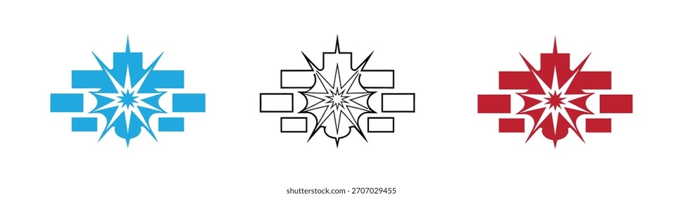 Demolition brick wall icon. Flat illustration of demolition brick wall vector icon isolated on white background