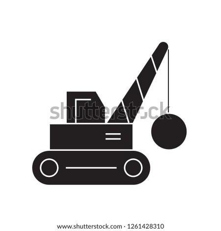 Demolition crane black vector concept icon. Demolition crane flat illustration, sign