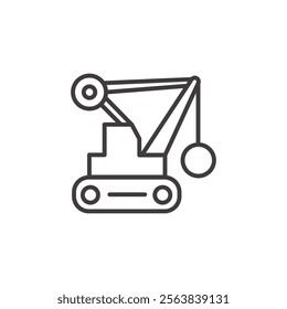 Demolition Crane Icon Depicting a Heavy Construction Vehicle in Black and White