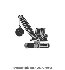 Demolition Crane Icon Silhouette Illustration. Construction Vector Graphic Pictogram Symbol Clip Art. Doodle Sketch Black Sign.