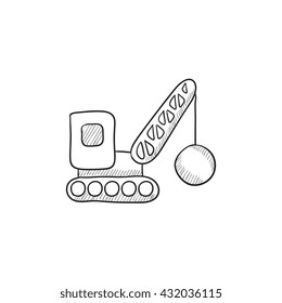 Icono de esbozo del vector de grúa de demolición aislado en el fondo. Icono de grúa de Demolición dibujado a mano. Icono de esbozo de grúa de demolición para infografía, sitio web o aplicación.