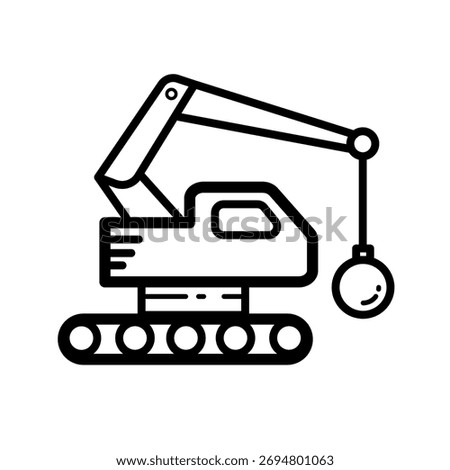 Demolition crane with wrecking ball - vector icon