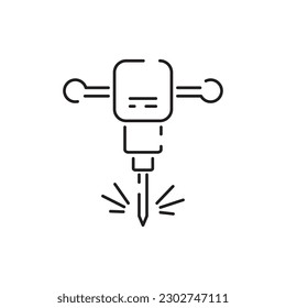 Demolition drill construction tools vector line icon