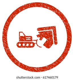 Demolition grainy textured icon inside circle for overlay watermark stamps. Flat symbol with scratched texture.