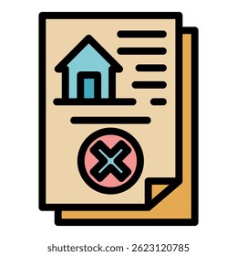 Symbol für Abrisshaus-Dokument. Umriss Abriss Haus Dokument Vektor Symbol Farbe flach isoliert