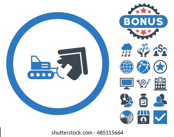 Demolition icon with bonus design elements. Vector illustration style is flat iconic bicolor symbols, smooth blue colors, white background.