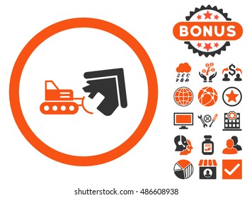 Demolition icon with bonus symbols. Vector illustration style is flat iconic bicolor symbols, orange and gray colors, white background.