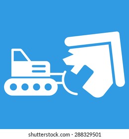 Demolition icon from Business Bicolor Set. Vector style: flat symbols, white color, rounded angles, blue background.