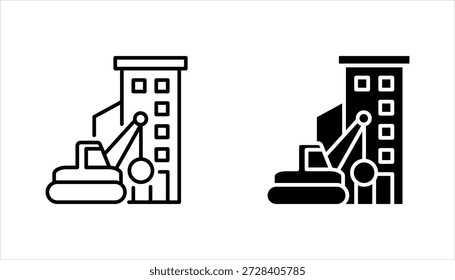 Symbolsatz für Abbruch. Abrisskransymbol mit Konstruktionsvektorgrafik auf weißem Hintergrund