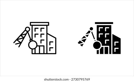 Demolition icon set. Demolition crane symbol with construction vector illustration on white background