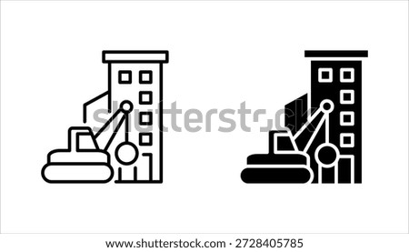 Demolition icon set. Demolition crane symbol with construction vector illustration on white background