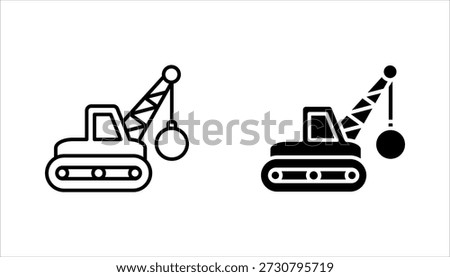 Demolition icon set. Demolition crane symbol with construction vector illustration on white background