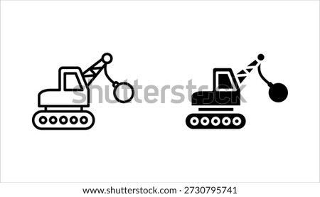 Demolition icon set. Demolition crane symbol with construction vector illustration on white background