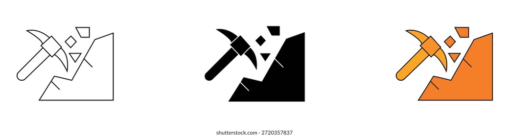 Icono de demolición. Vector de minería, excavación y trabajo duro. Ilustración vectorial.