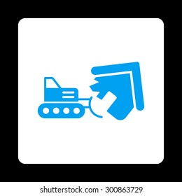 Demolition icon. Vector style is blue and white colors, flat rounded square button on a black background.