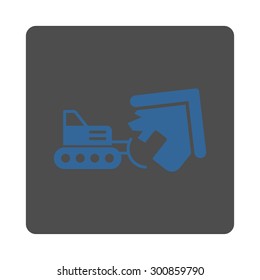 Demolition icon. Vector style is cobalt and gray colors, flat rounded square button on a white background.