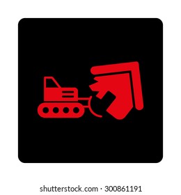 Demolition icon. Vector style is intensive red and black colors, flat rounded square button on a white background.