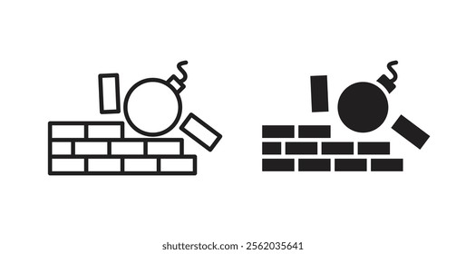 Demolition icons in flat and line style set.