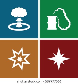 demolition icons set. Set of 4 demolition filled icons such as explosion