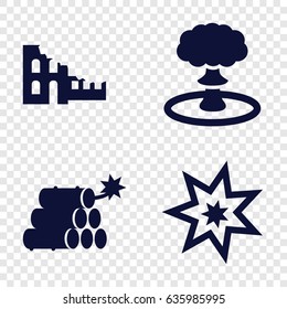 Demolition icons set. set of 4 demolition filled icons such as dynamite, explosion