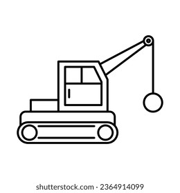 Demolition line icon, Wrecking ball truck symbol, flat illustration on white background..eps