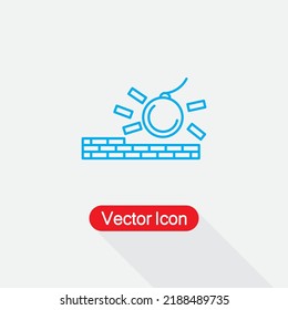 Icono lineal de demolición, Ilustración vectorial con logotipo de delimitación de contorno Eps10