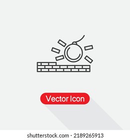 Icono lineal de demolición, Ilustración vectorial con logotipo de delimitación de contorno Eps10