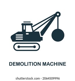 Symbol der Abbruchmaschine. Monochrome Zeichen aus der Maschinensammlung. Creative Demolition Machine Symbol Illustration für Webdesign, Infografiken und mehr