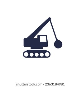 Demolition machine icon with a wrecking ball