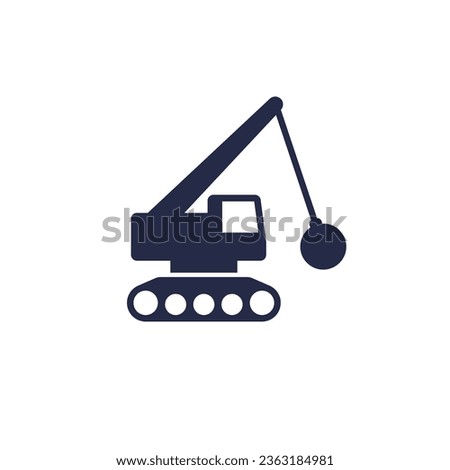 Demolition machine icon with a wrecking ball