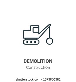 Demolition outline vector icon. Thin line black demolition icon, flat vector simple element illustration from editable construction concept isolated on white background