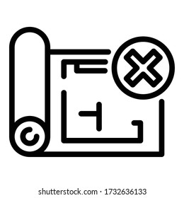 Icono de plan rechazado por demolición. Esquema de demolición icono vectorial de plan rechazado para diseño web aislado en fondo blanco