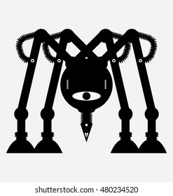 demolition robot, icon, flat illustration isolated on white background