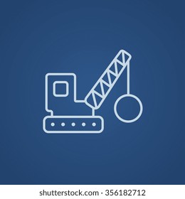 Demolition trailer line icon for web, mobile and infographics. Vector light blue icon isolated on blue background.